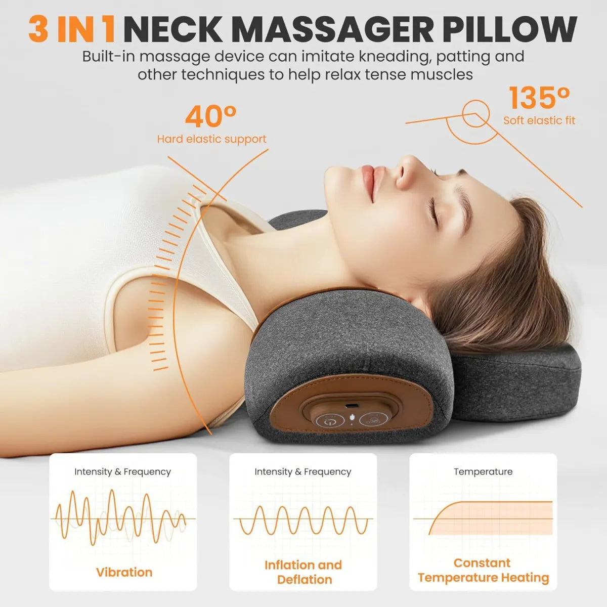 Vostora Adjustable Heating Massage Neck Pillow with Memory Foam