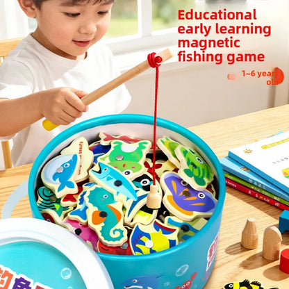 Vostara Wooden Magnetic Fishing Game for Kids