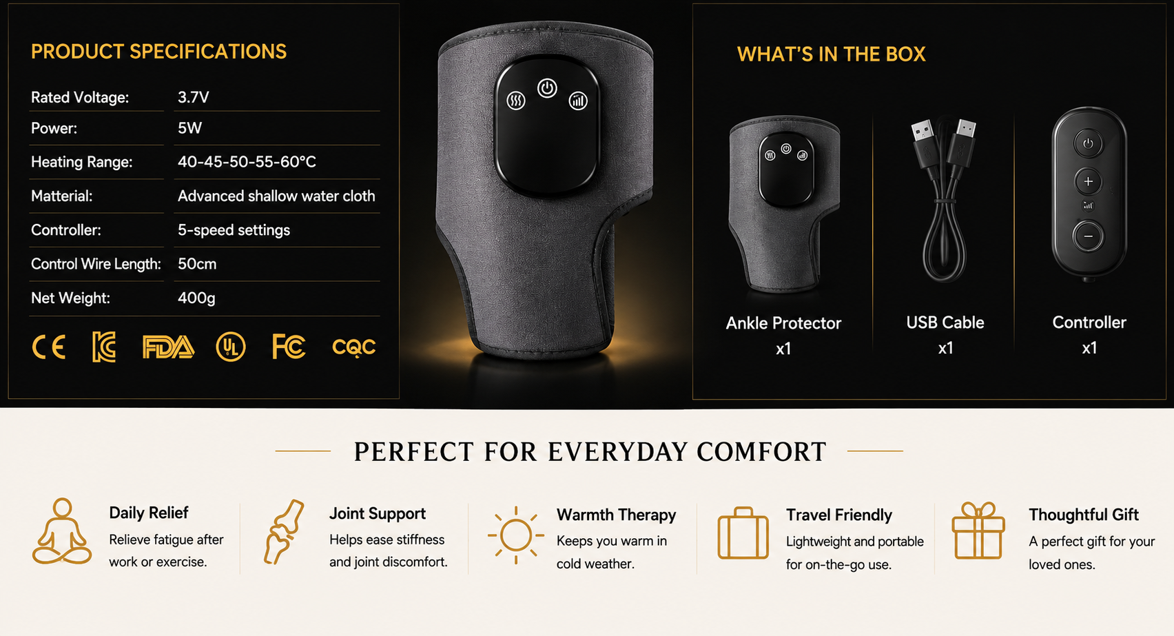 Vostara Electric Heating Ankle Protector with Vibration Massage and Graphene Technology - Product Details 3