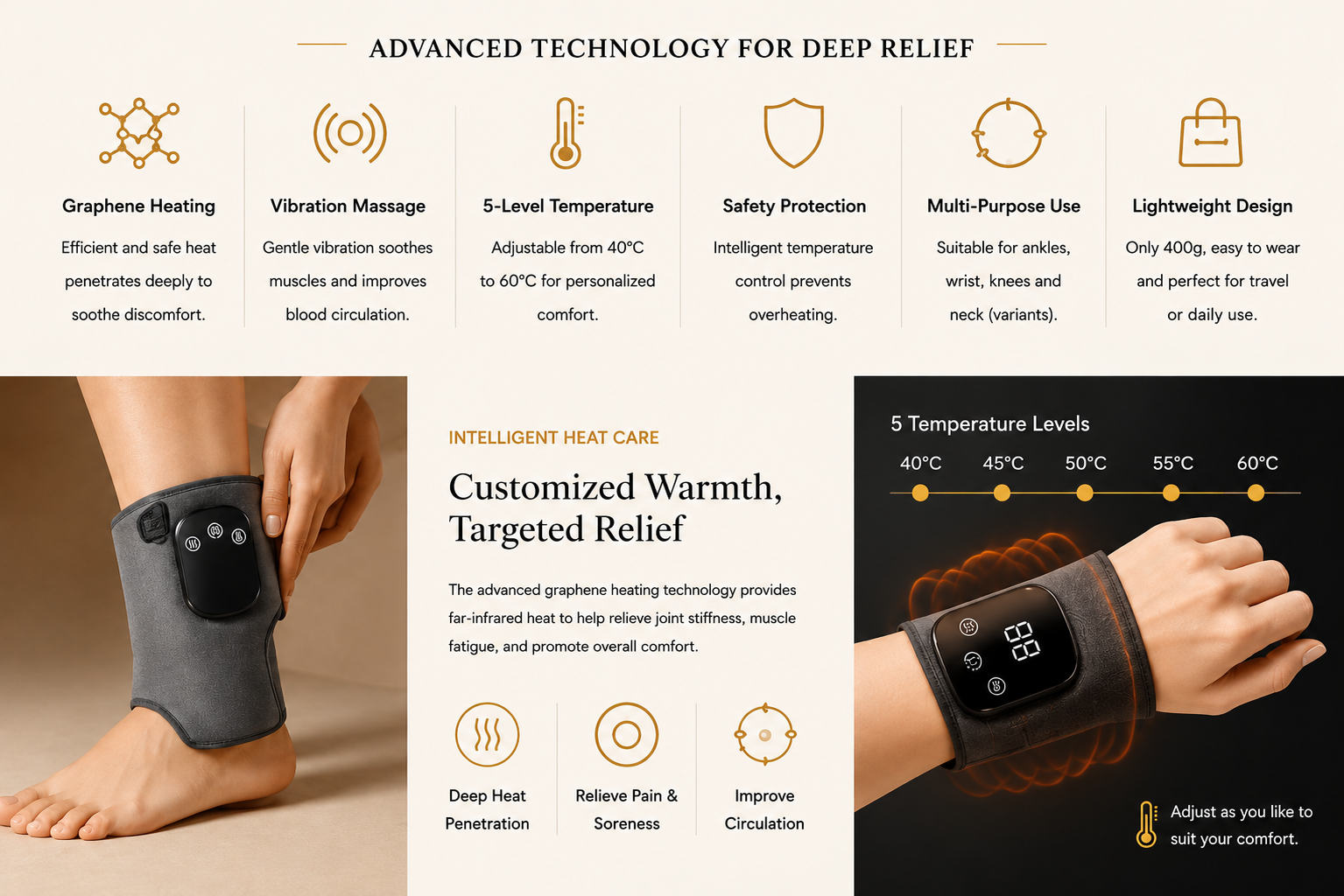 Vostara Electric Heating Ankle Protector with Vibration Massage and Graphene Technology - Product Details 2