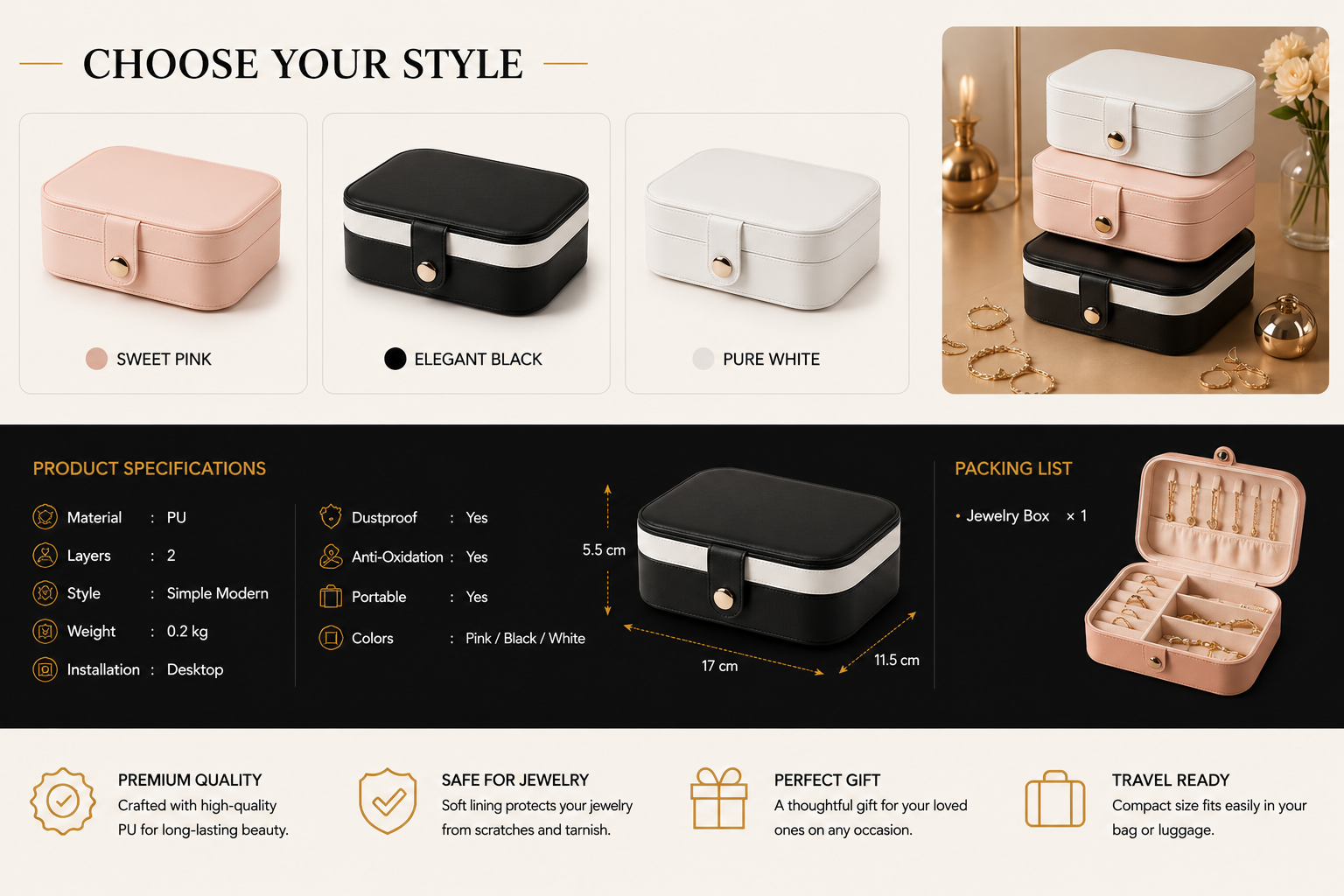 Vostara Portable Dual Layer Jewelry Storage Box - Product Details 2