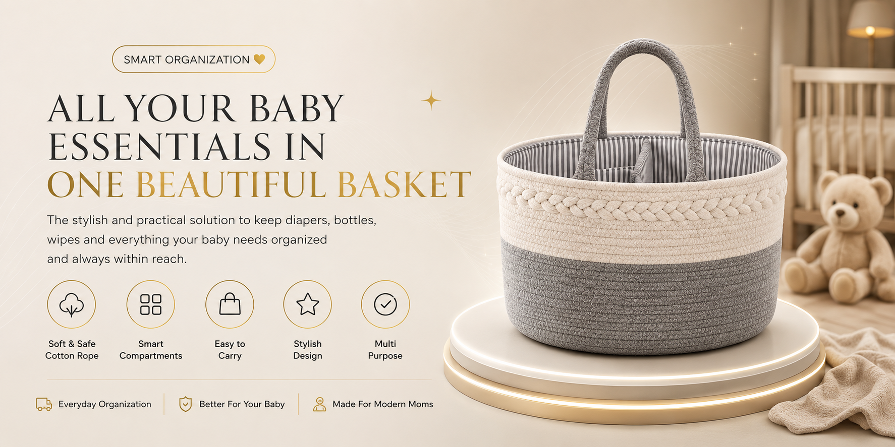Vostara Handwoven Storage Basket with Removable Compartments - Product Details 1