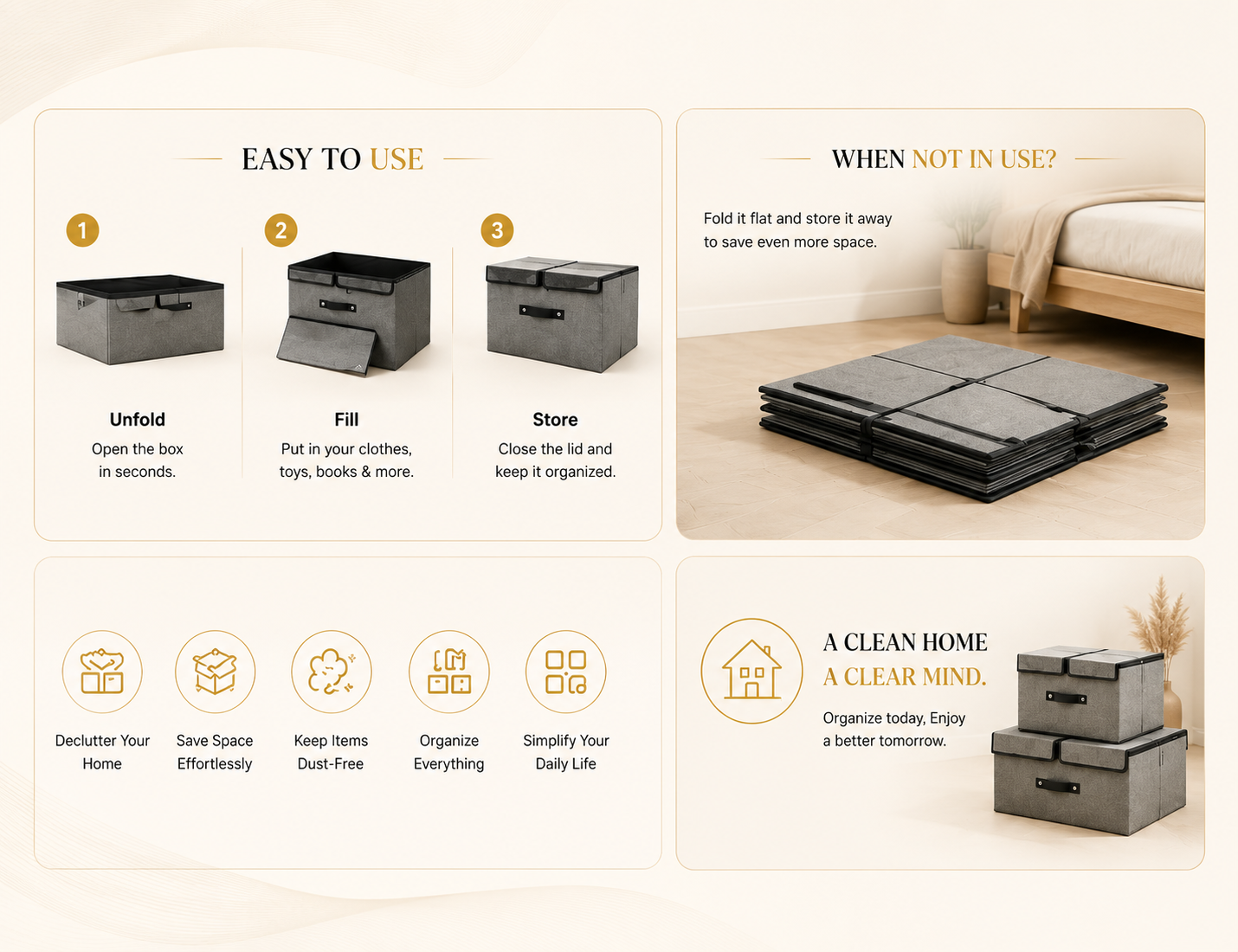 Vostara Foldable Fabric Storage Box with Dividers - Product Details 2