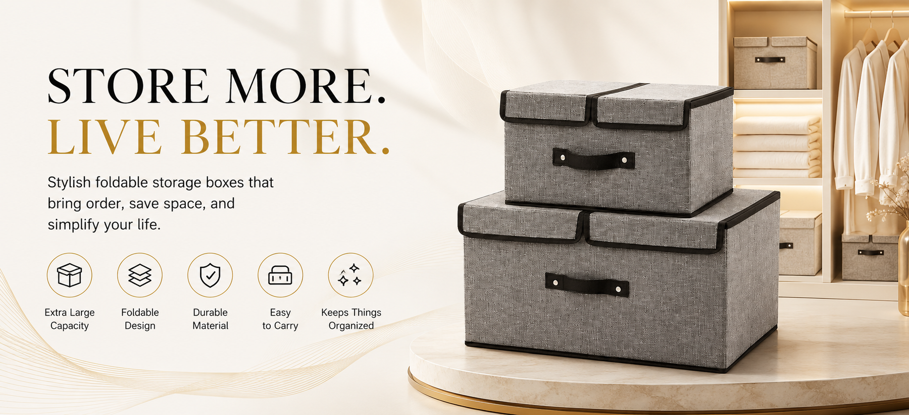 Vostara Foldable Fabric Storage Box with Dividers - Product Details 4