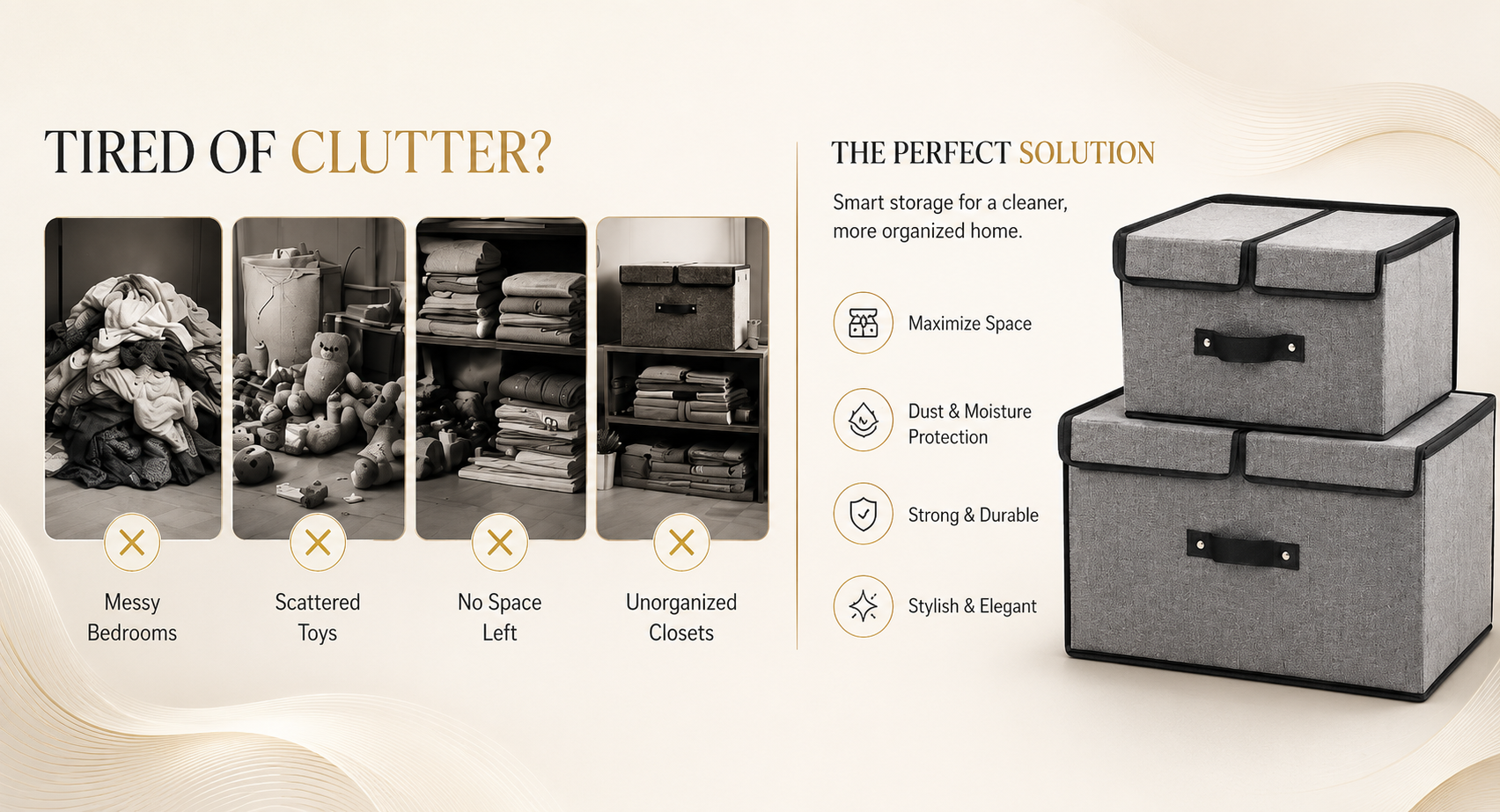 Vostara Foldable Fabric Storage Box with Dividers - Product Details 3