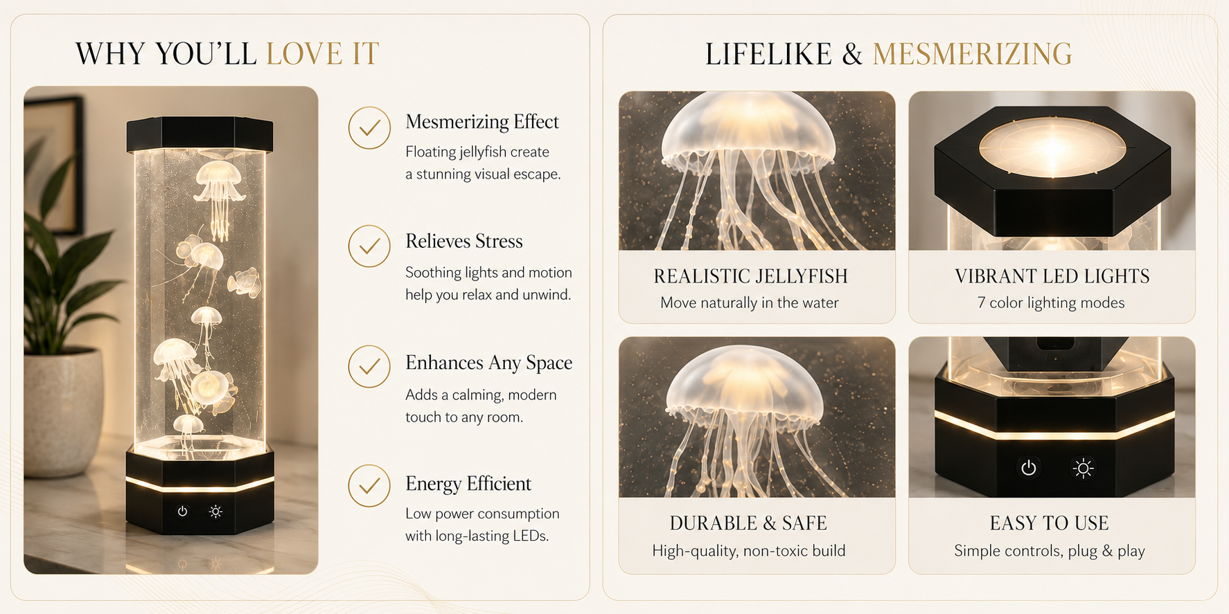 Vostara Remote Control Color Changing Jellyfish USB Night Light - Product Details 2