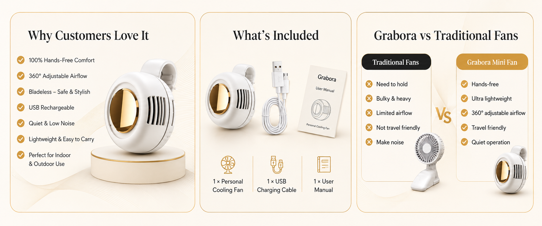Vostara  Portable USB Rechargeable Bladeless Mini Fan - Product Details 3