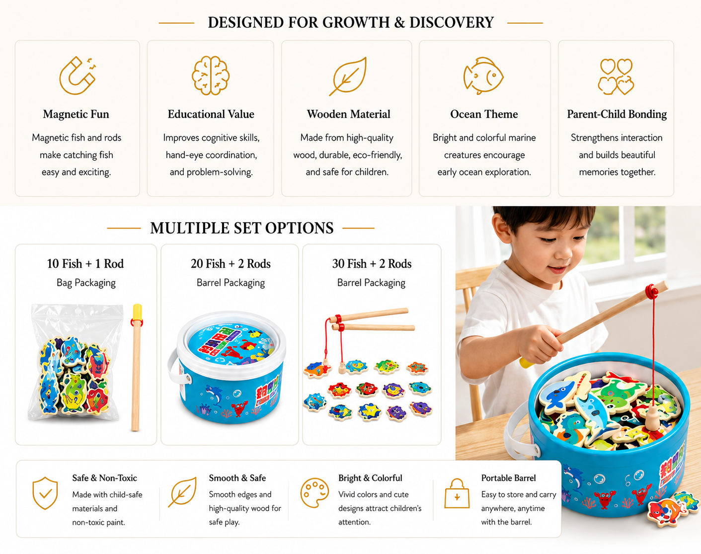 Vostara Wooden Magnetic Fishing Game for Kids - Product Details 1