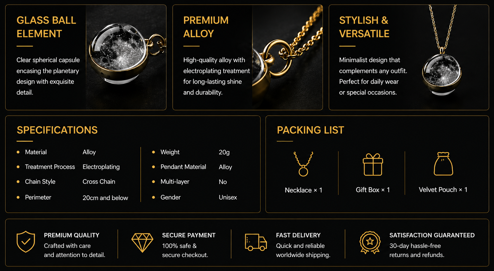 Vostara Solar System Pendant Necklace - Product Details 3
