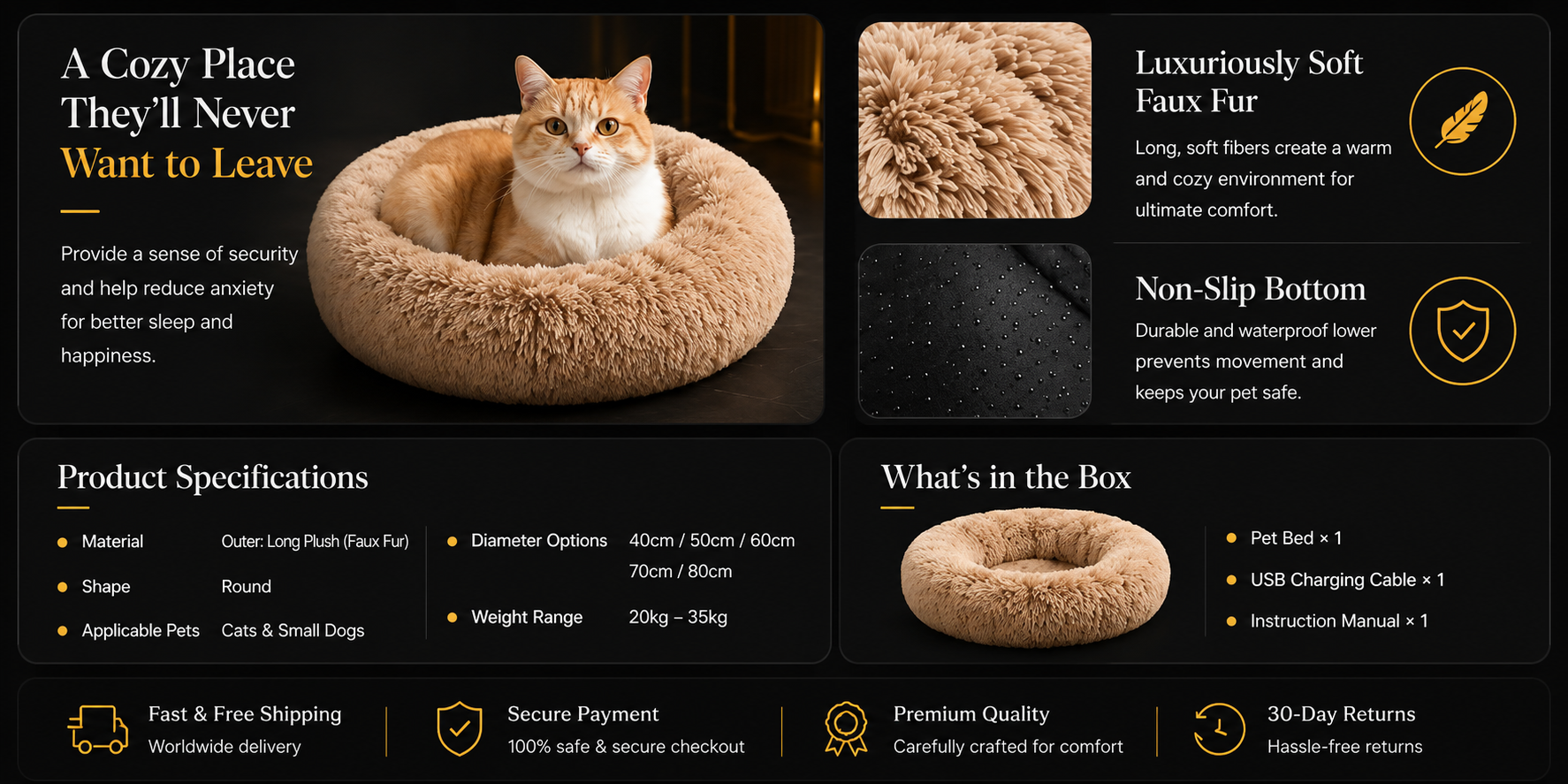 Vostara Round Fluffy Plush Pet Bed - Product Details 3