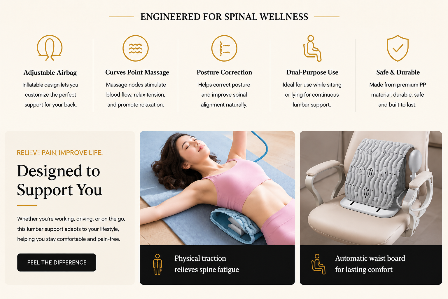 Vostara Inflatable Lumbar Reliever, Adjustable Air Bag Waist Support Plate to Relieve Lumbar Disc and Waist Stretching Artifact Wholesale - Product Details 2
