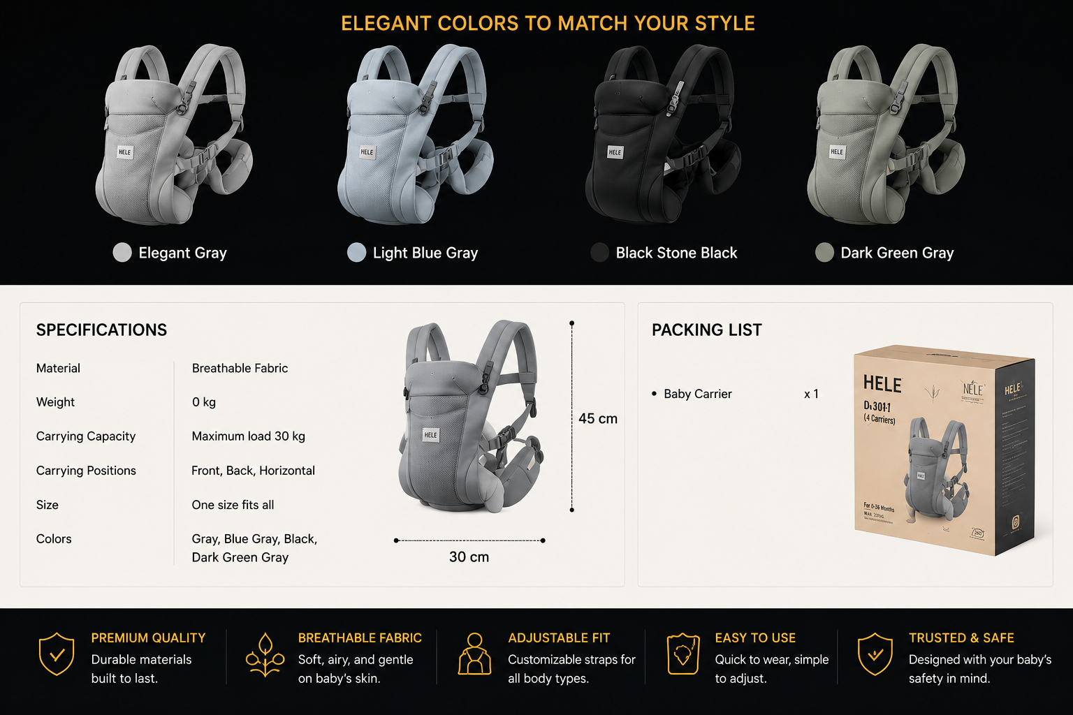 Vostara	Lightweight Breathable Baby Carrier - Product Details 3