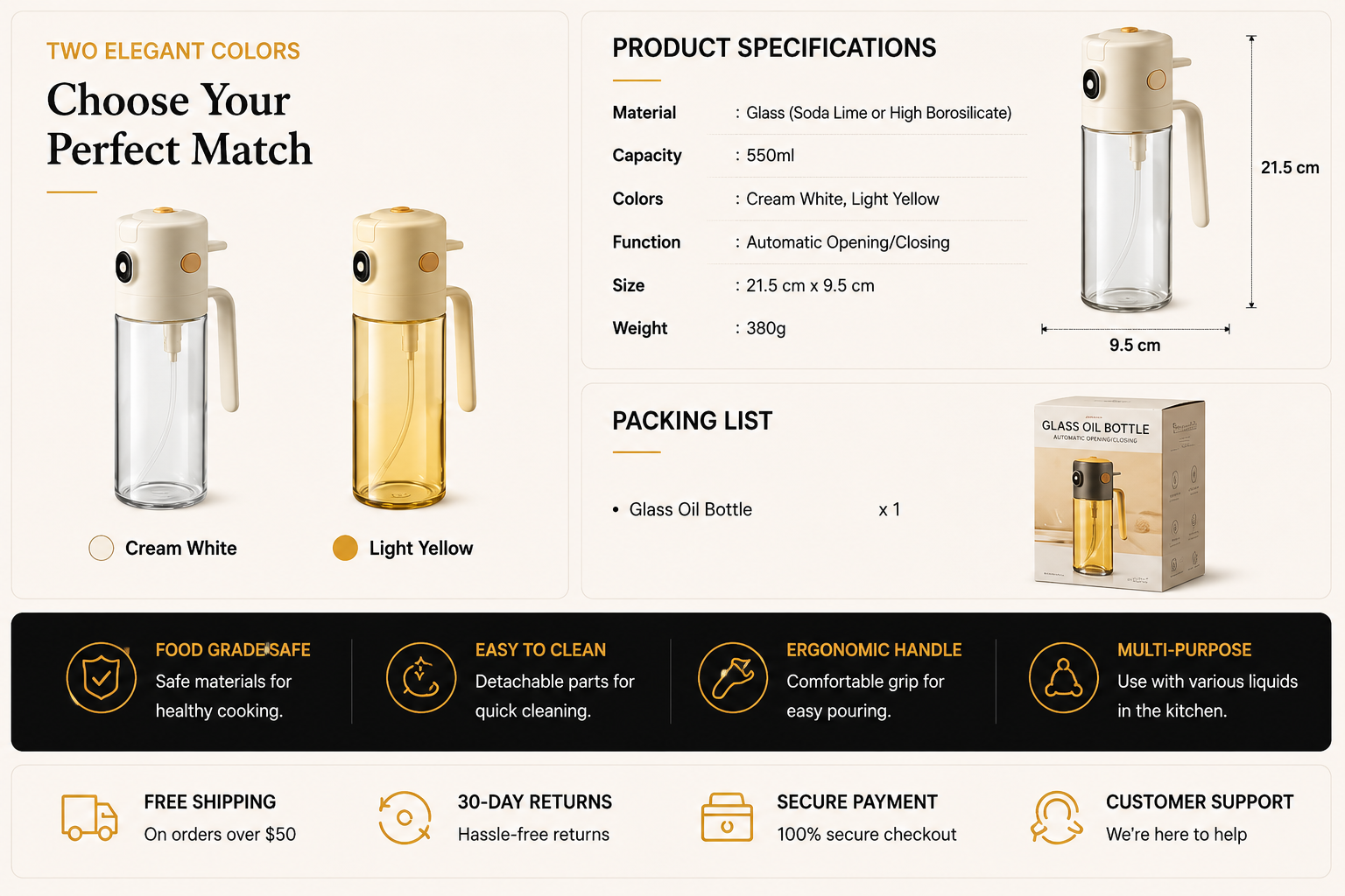 Vostara Glass Oil Dispenser Bottle - Product Details 3
