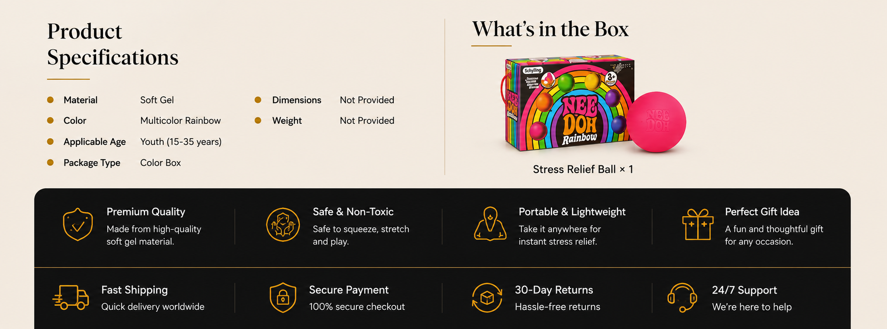Vostara Rainbow Teenie Stress Relief Ball - Product Details 2