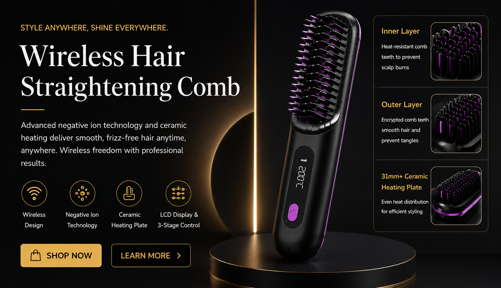 Vostara Wireless Hair Straightening Comb with Negative Ion Technology - Product Details 2