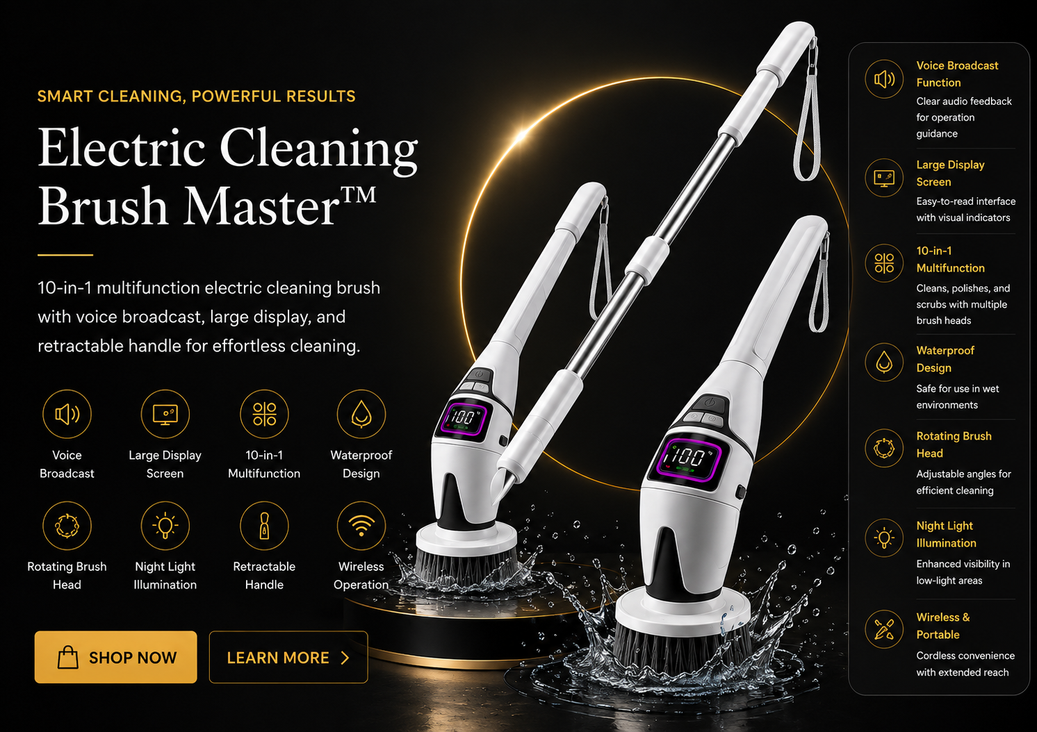 Vostara Multifunctional Wireless Electric Cleaning Brush with Voice Prompt - Product Details 1