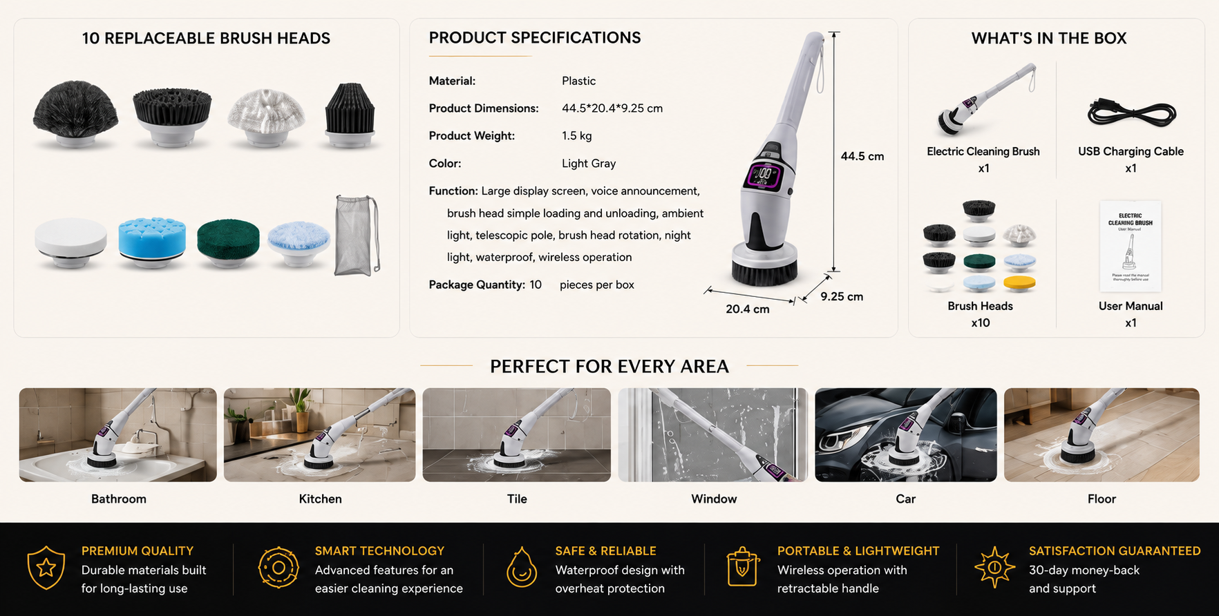 Vostara Multifunctional Wireless Electric Cleaning Brush with Voice Prompt - Product Details 3